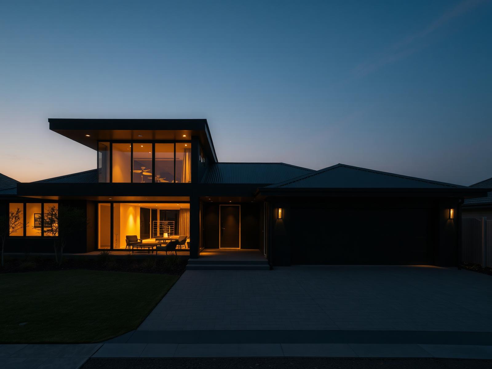 A modern Australian home at dusk